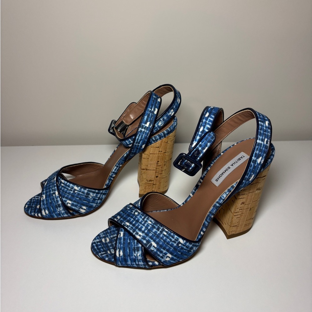 Tabitha Simmons Blue Cork Block Heel Sandals Size EU 36 (fits US 5.5-6)